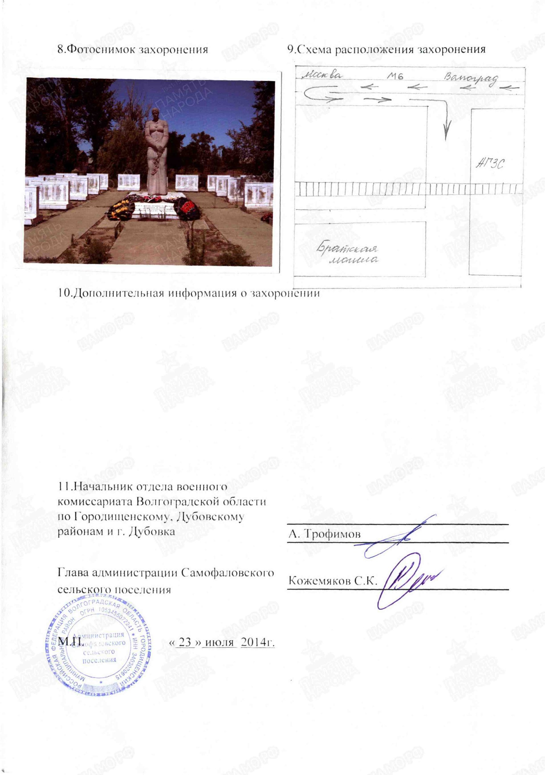 Учетная карточка воинского захоронения