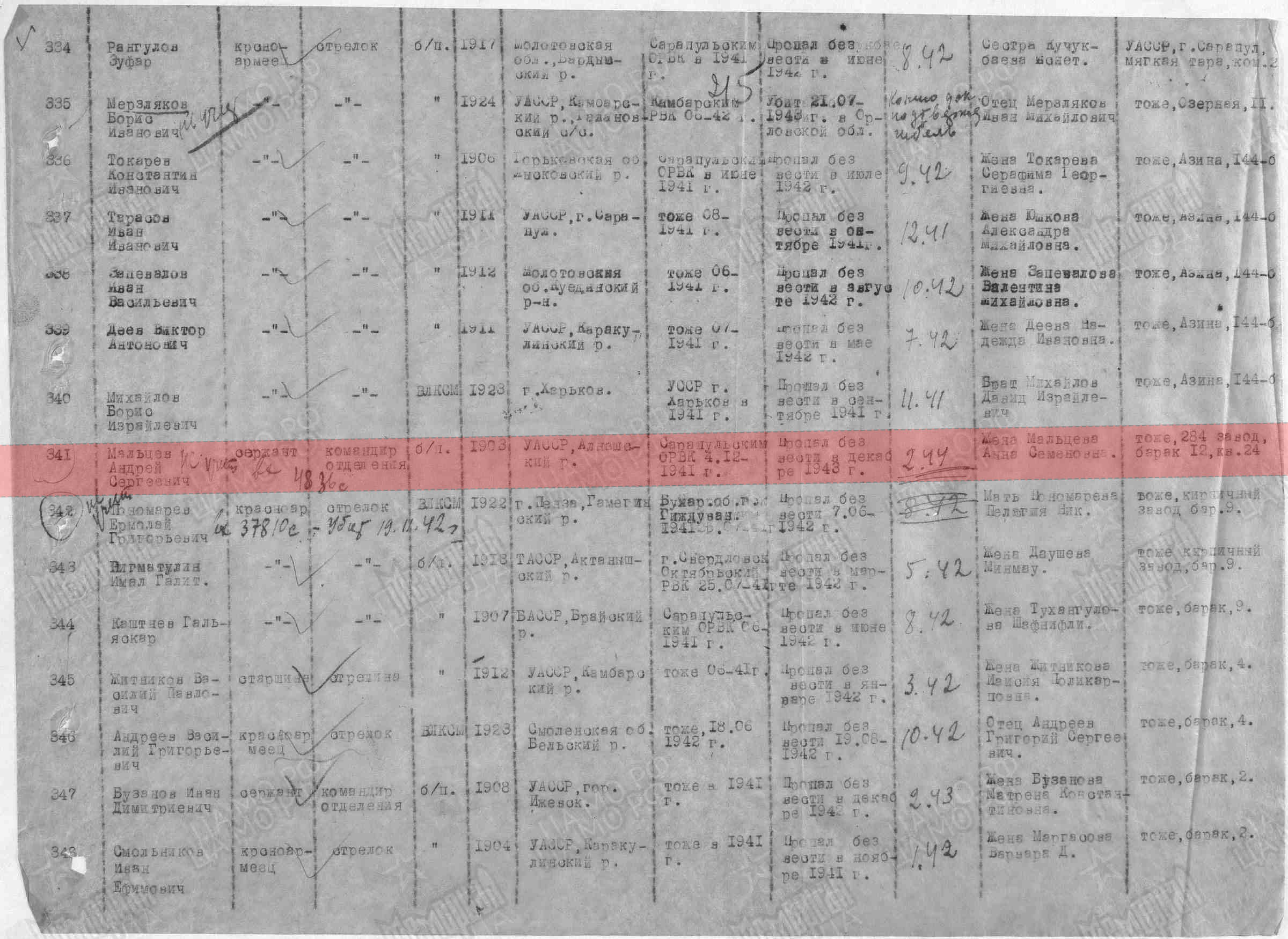 Лист донесения послевоенного периода, уточняющего потери, 28.10.1946