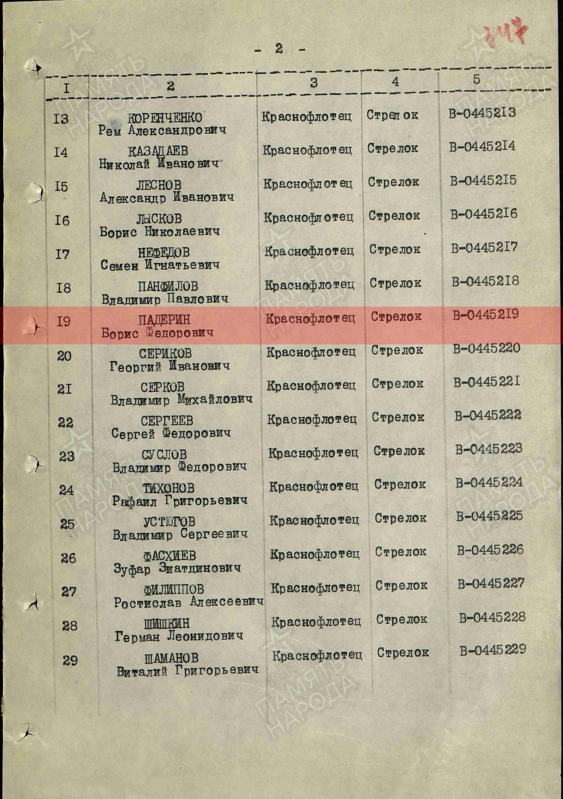 Лист приказа о награждении (строка в наградном списке). Медаль «За победу над Германией в Великой Отечественной Войне 1941-1945гг.»