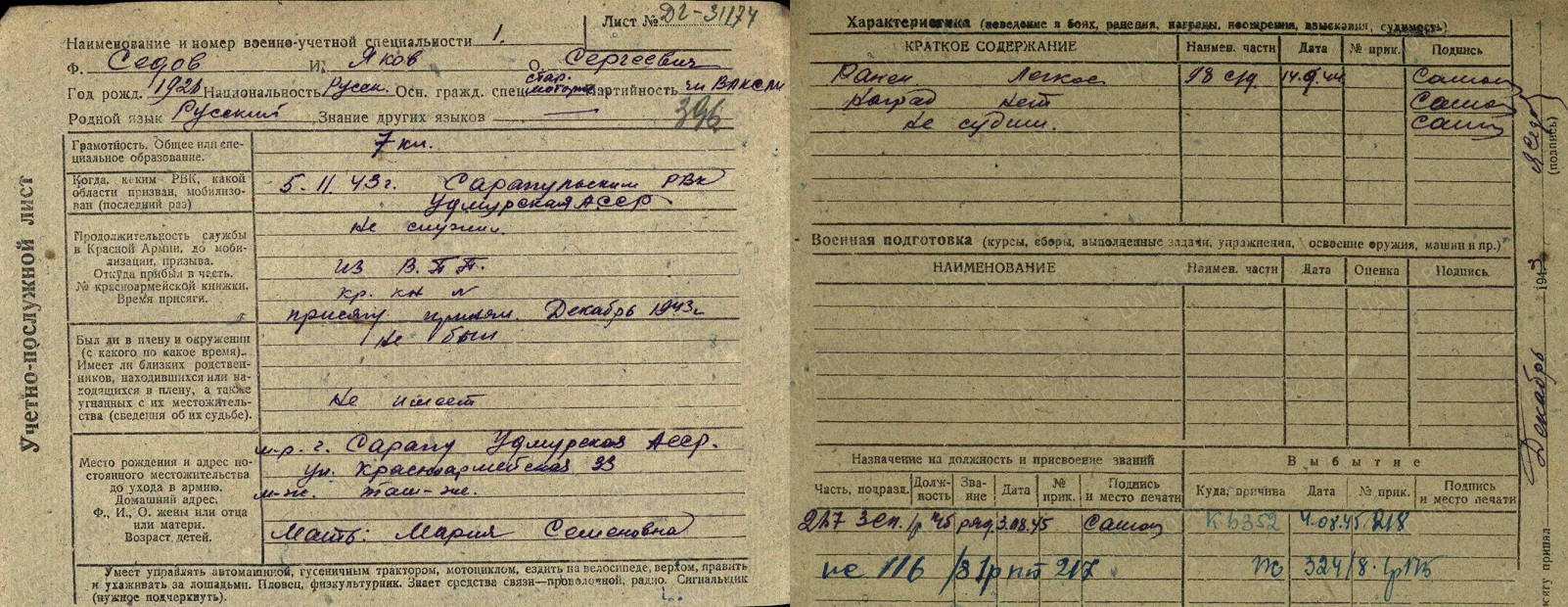 Учётно-послужной лист, 36-я зсбр